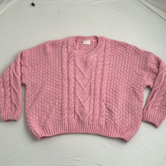 Fate pink chunky knit v-neck sweater - Picture 5 of 11